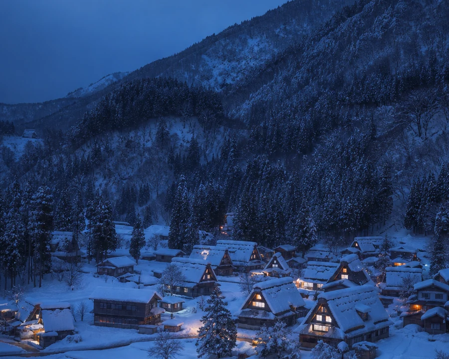 Shirakawa-go al anochecer